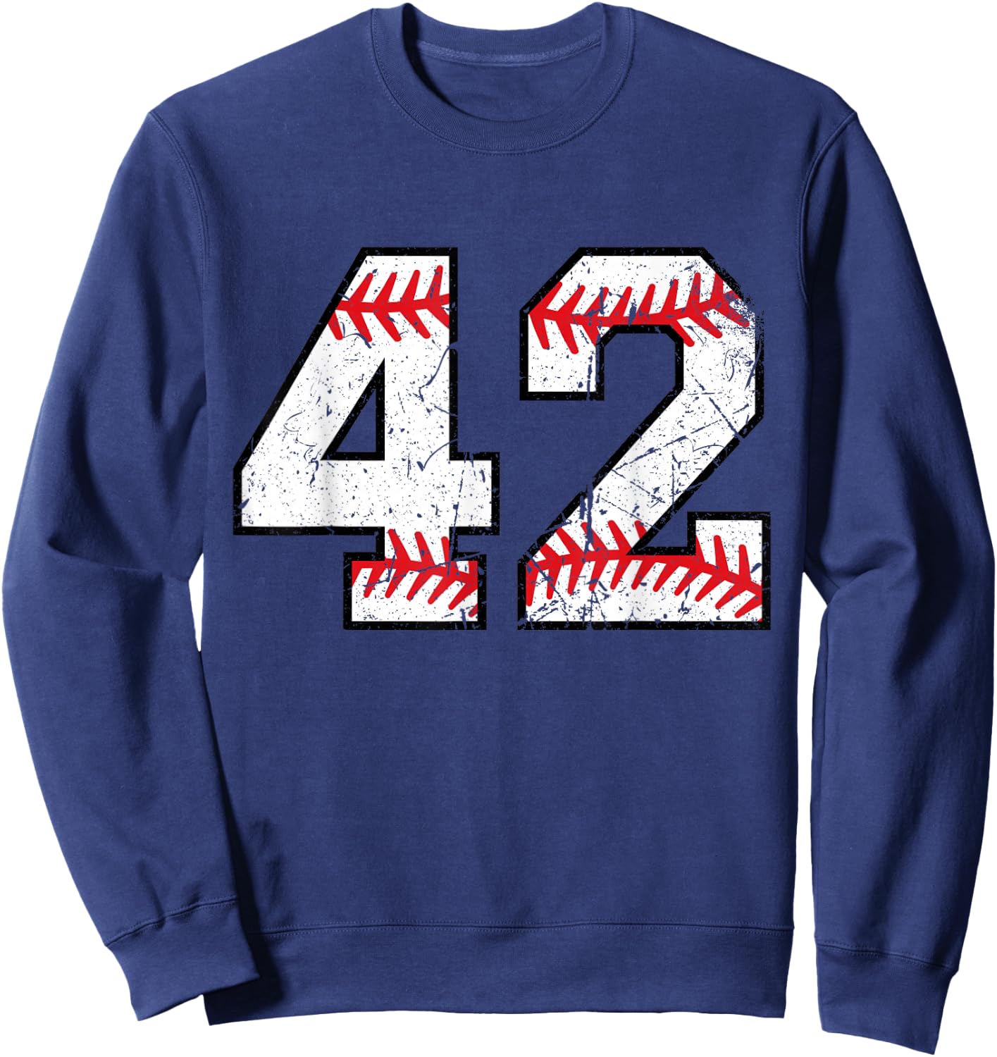 Number #42 Baseball Softball Varsity Vintage Number Sweatshirt - Sweatshirt | Navy
