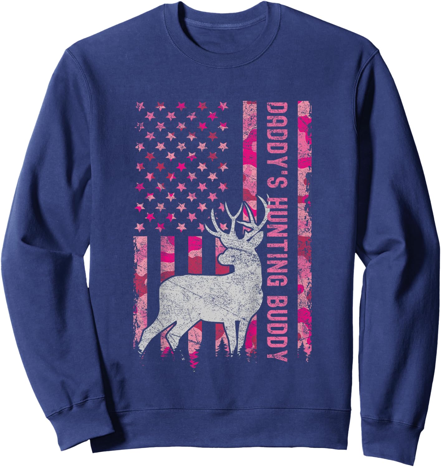 Daddy's Hunting Buddy USA Flag Pink Camo Future Hunter Sweatshirt - Sweatshirt | Navy