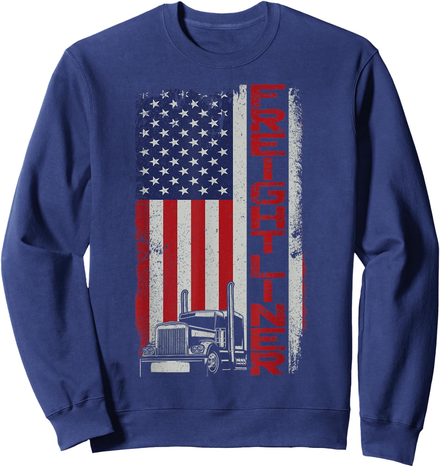 Trucker Truck Driver Halloween Pun Vintage Usa American Flag Sweatshirt - Sweatshirt | Navy