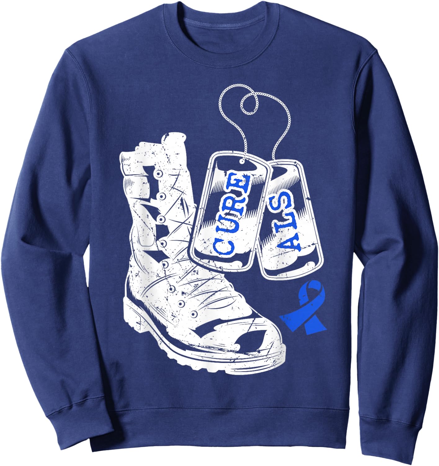 ALS Awareness Proud Military Family Veteran Memorial Day Sweatshirt - Sweatshirt | Navy