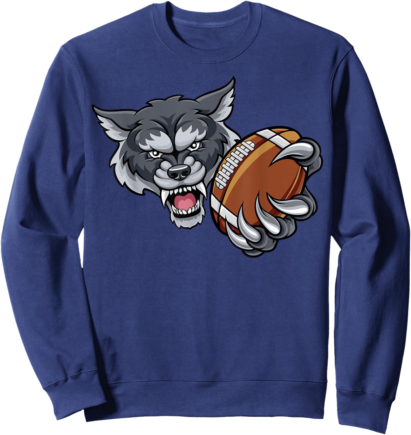 Wolf Cartoon Sports Team Mascot American Football Ball Sweatshirt - Sweatshirt | Navy