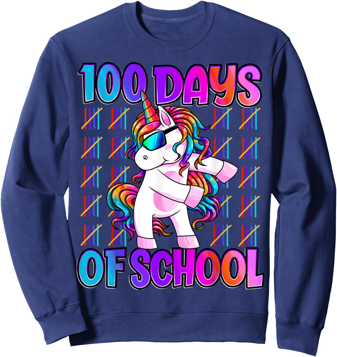 100 Days Of School Shirt Unicorn 100 Days Smarter 100th Day Sweatshirt - Sweatshirt | Navy