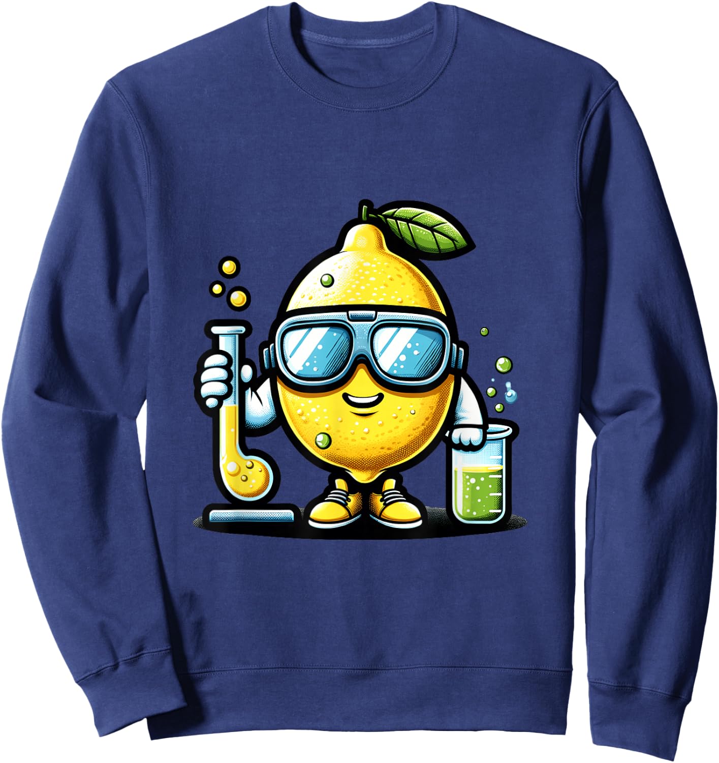 Funny Lemon Scientist Experiment Cartoon Chemistry Sweatshirt - Sweatshirt | Navy