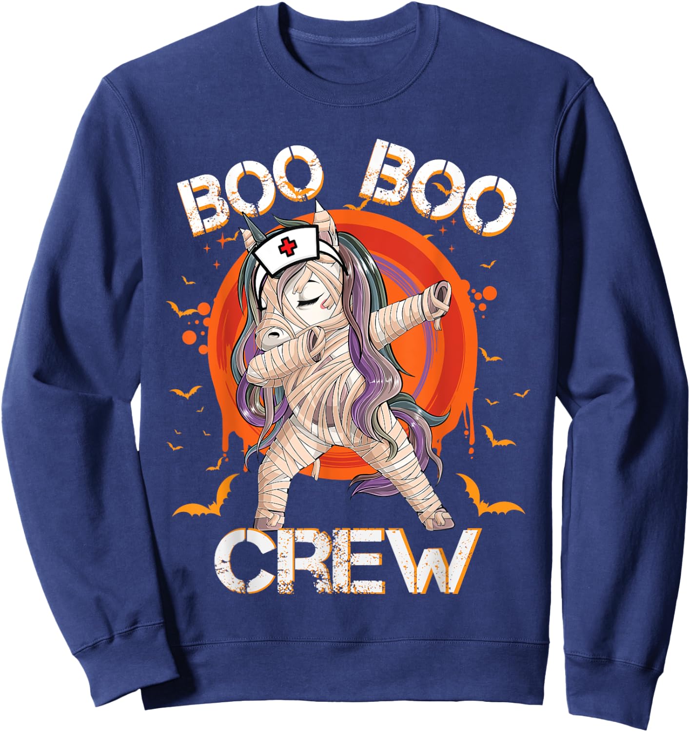 Boo Boo Crew Nurse Mummy Unicorn Halloween Custome Nursing Sweatshirt - Sweatshirt | Navy