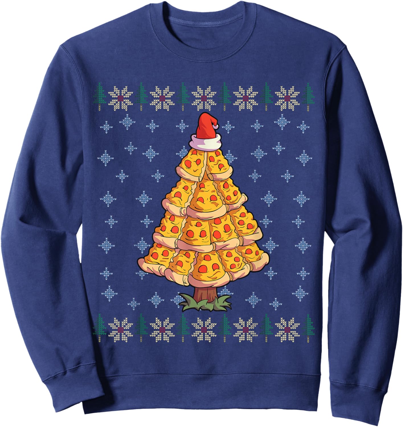Pizza Christmas Tree Shirt Men Pizza Lover Gift Santa Hat Sweatshirt - Sweatshirt | Navy