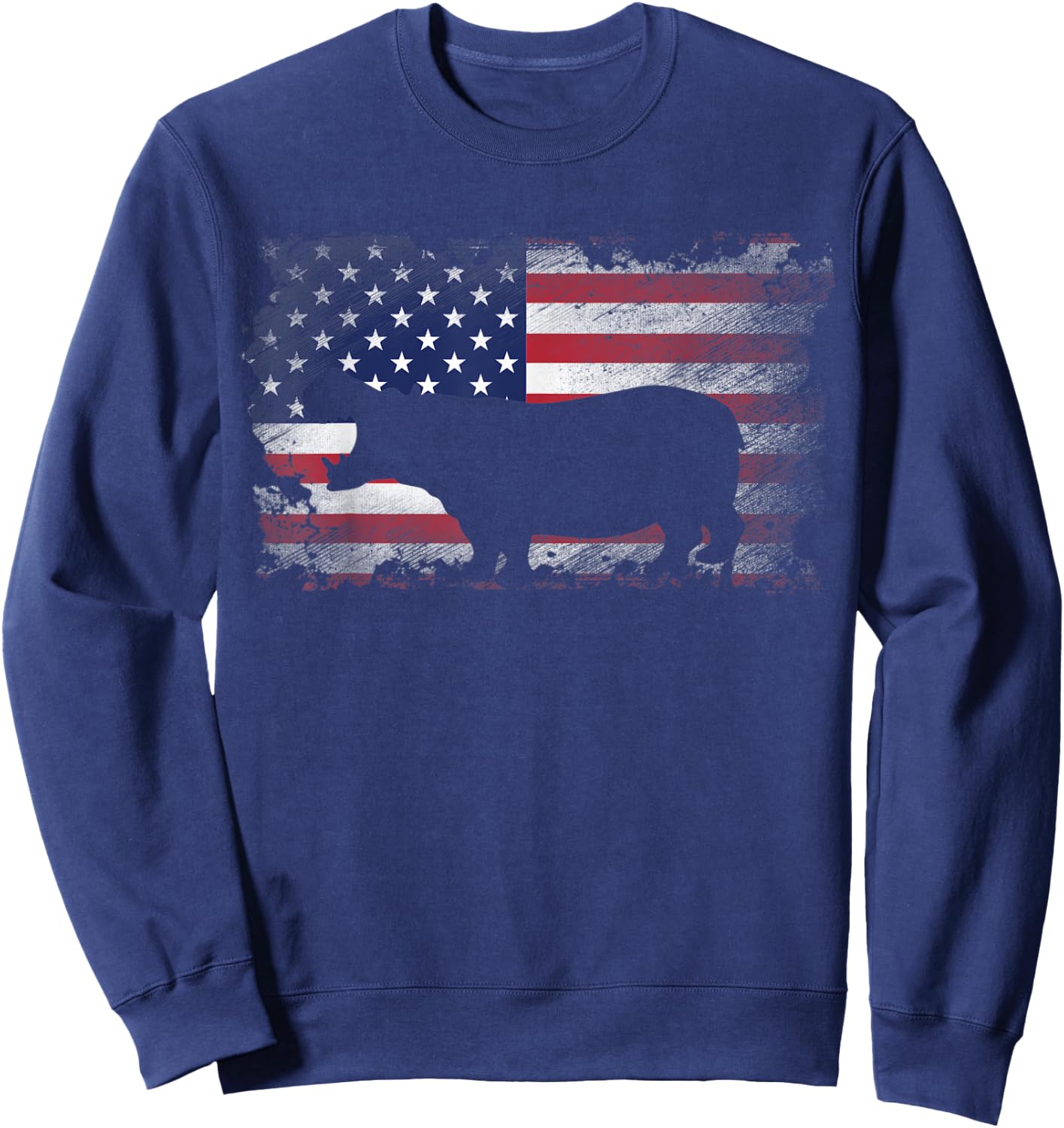 Patriotic Hippo American Flag Cool Wild Animals Lover Kids Men Sweatshirt - Sweatshirt | Navy