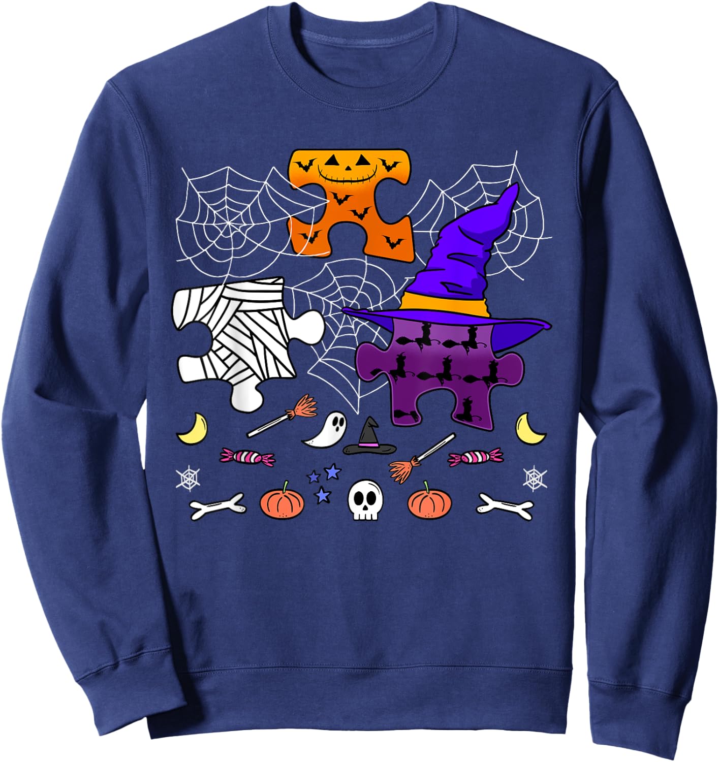 Autism ASD Awareness Halloween Puzzle Pieces Trick Or Treat Sweatshirt - Sweatshirt | Navy