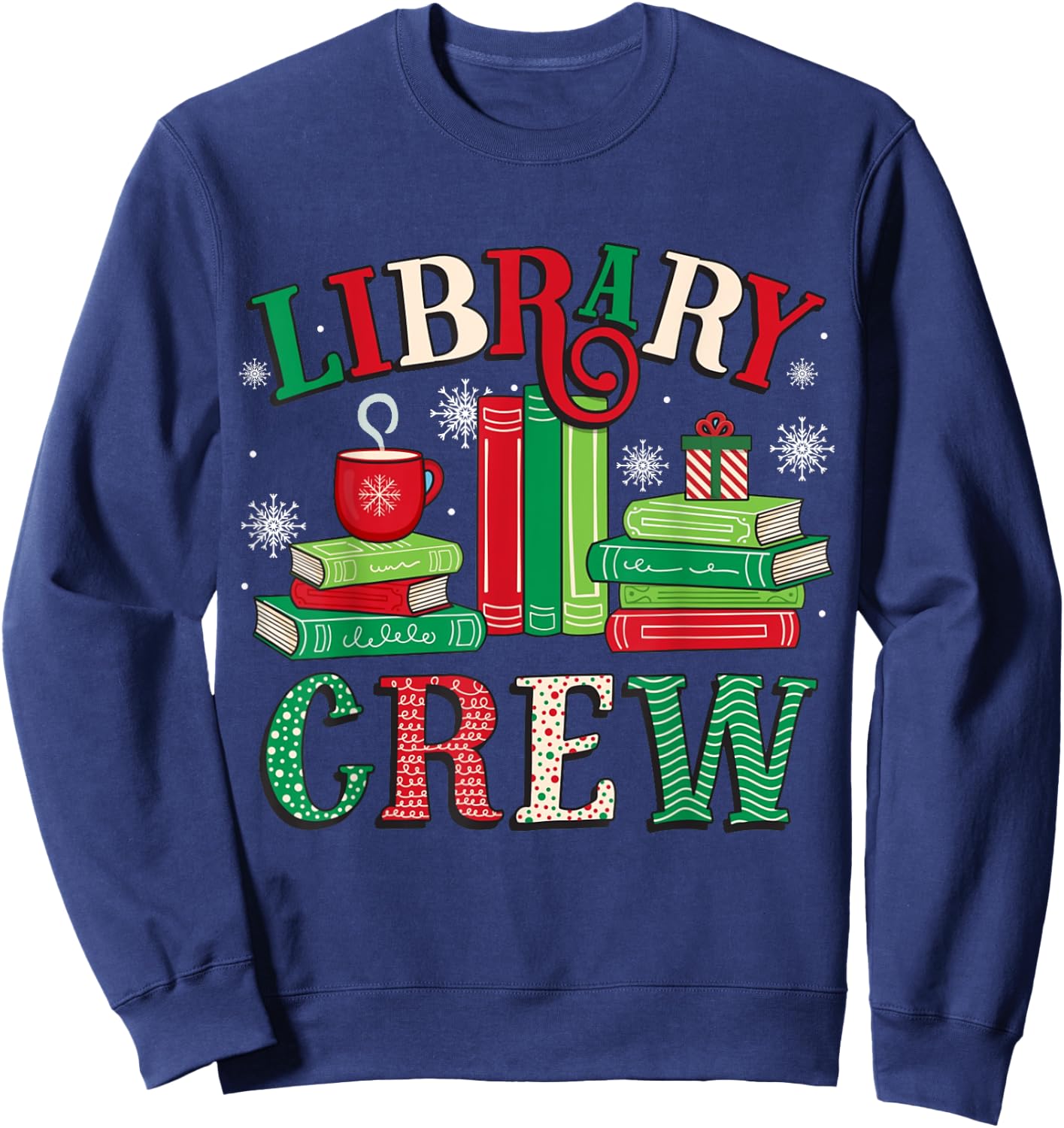 Library Crew Christmas Light Funny Book Lover Librarian Xmas Sweatshirt - Sweatshirt | Navy