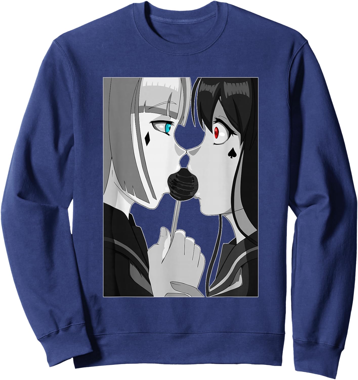 Sweet Lollipop Kiss Anime & Manga Emo Girls Yuri Couple Sweatshirt - Sweatshirt | Navy