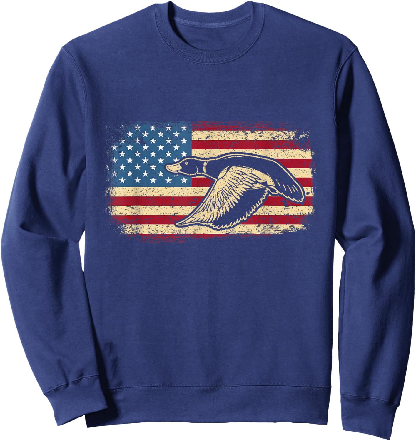 USA Flag Patriotic American Waterfowl Duck Hunting Men Sweatshirt - Sweatshirt | Navy