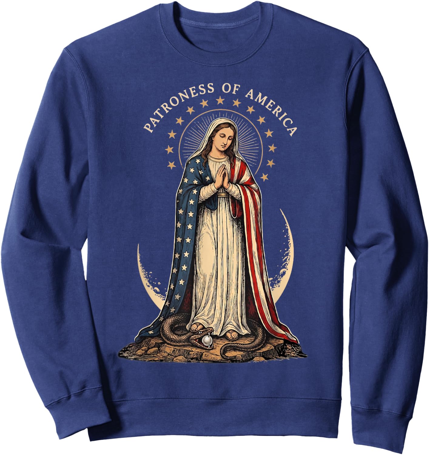 Patroness of The USA Blessed Virgin Mary Catholic Art Sweatshirt - Sweatshirt | Navy