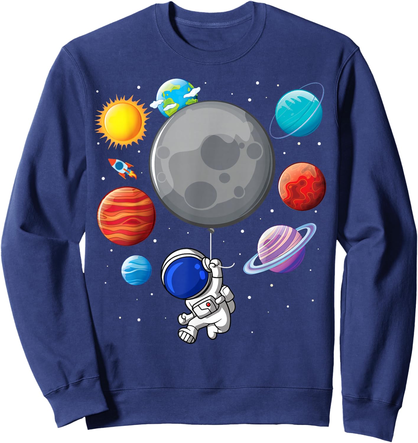 Astronaut Holding Planet Balloons Solar-System Space Kids Sweatshirt - Sweatshirt | Navy