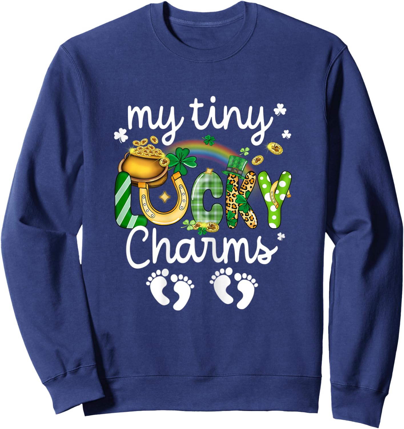 My Tiny Lucky Charms Pregnancy Reveal St Patrick's Day Twin Sweatshirt - Sweatshirt | Navy