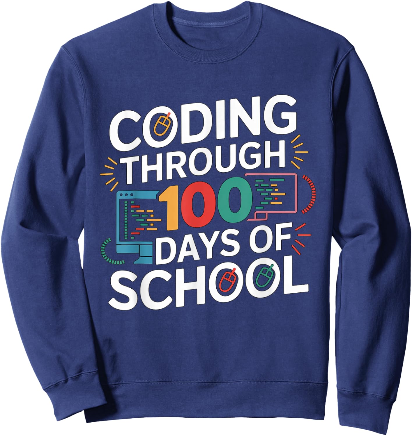 Coding Through 100 Days of School Kids Tech-Lover School Sweatshirt - Sweatshirt | Navy