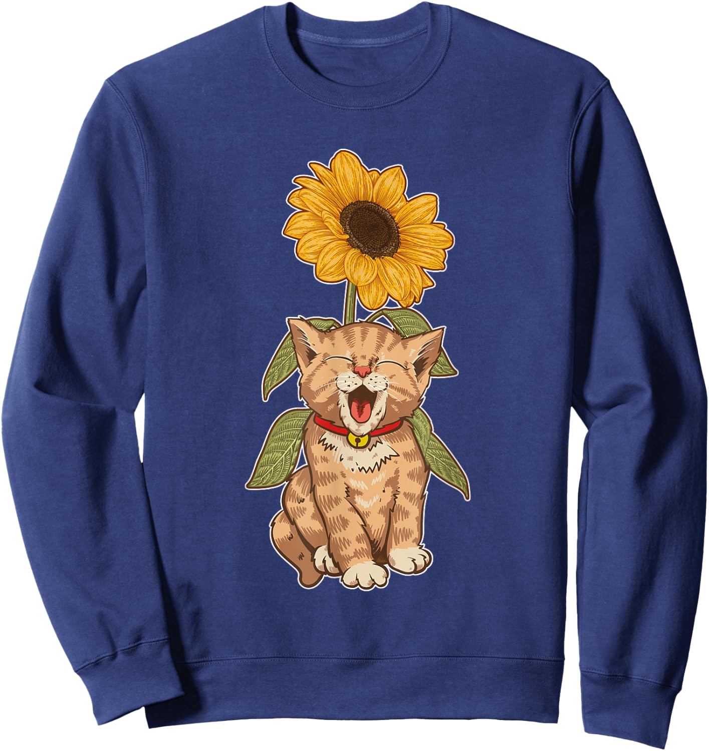 Cat Animal Kitten Yellow Flower Sunflower Pet Kitty Cat Sweatshirt - Sweatshirt | Navy