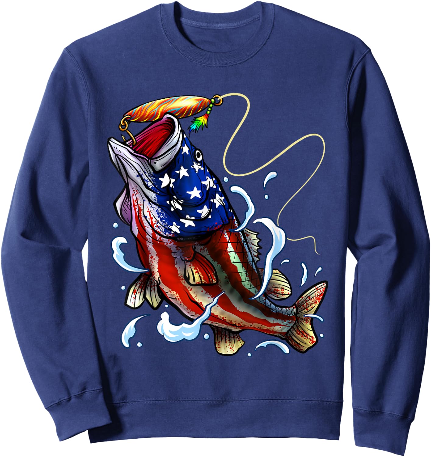 Bass Fishing Fish American Flag Dad Father Fourth Of July Sweatshirt - Sweatshirt | Navy