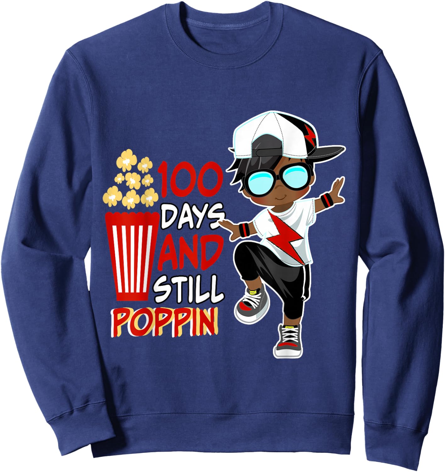 100 Days of School and Still Poppin African American Boy Sweatshirt - Sweatshirt | Navy