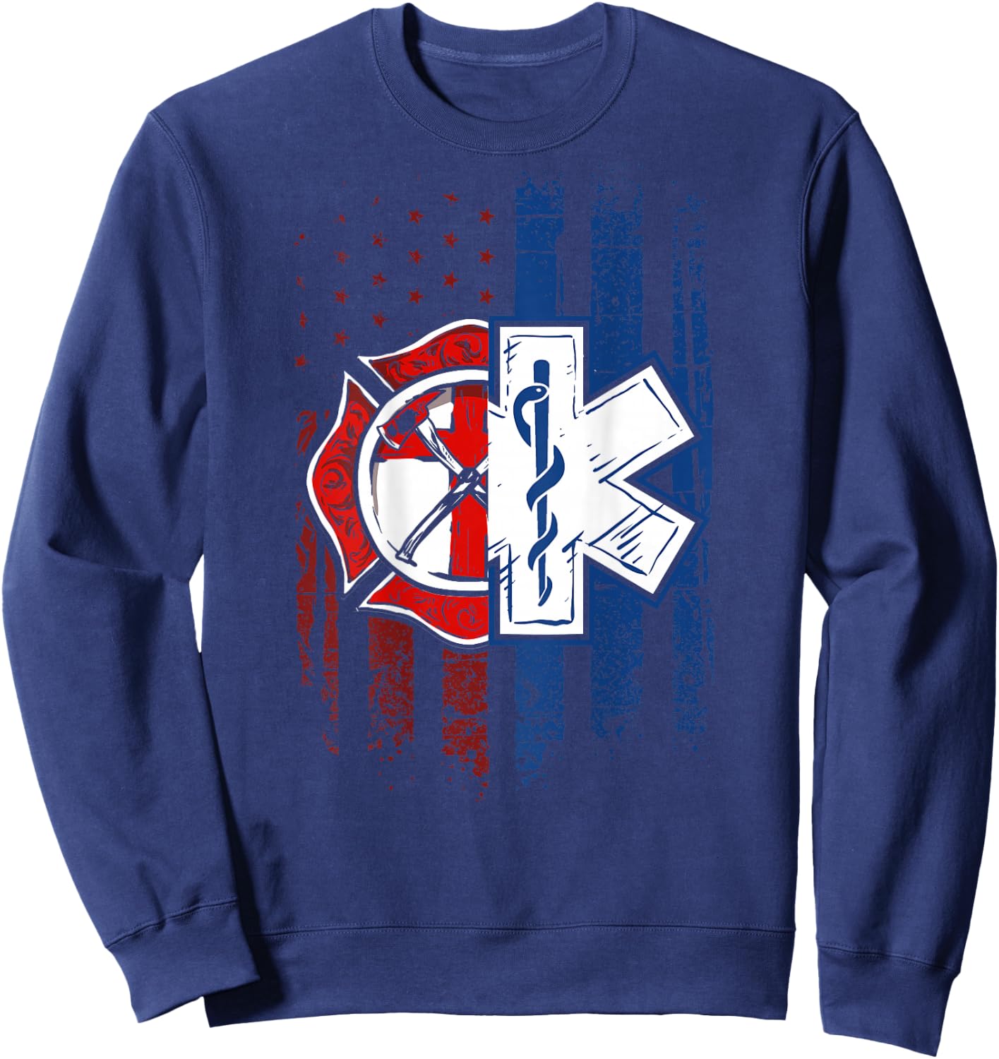 Patriotic Paramedic Firefighter EMT USA Flag EMS Sweatshirt - Sweatshirt | Navy