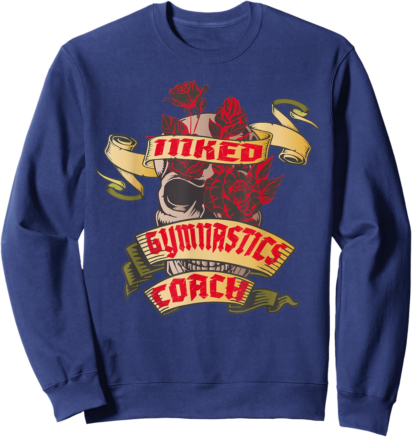 Gymnastics Coach Inked Skull & Red Roses Tattoo Sweatshirt - Sweatshirt | Navy