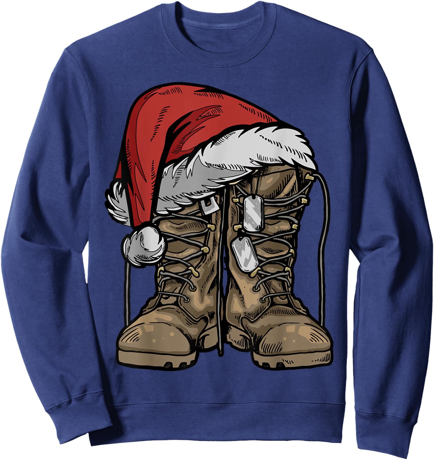 Military Boot Santa Hat Christmas Veteran Combat Soldier Sweatshirt - Sweatshirt | Navy