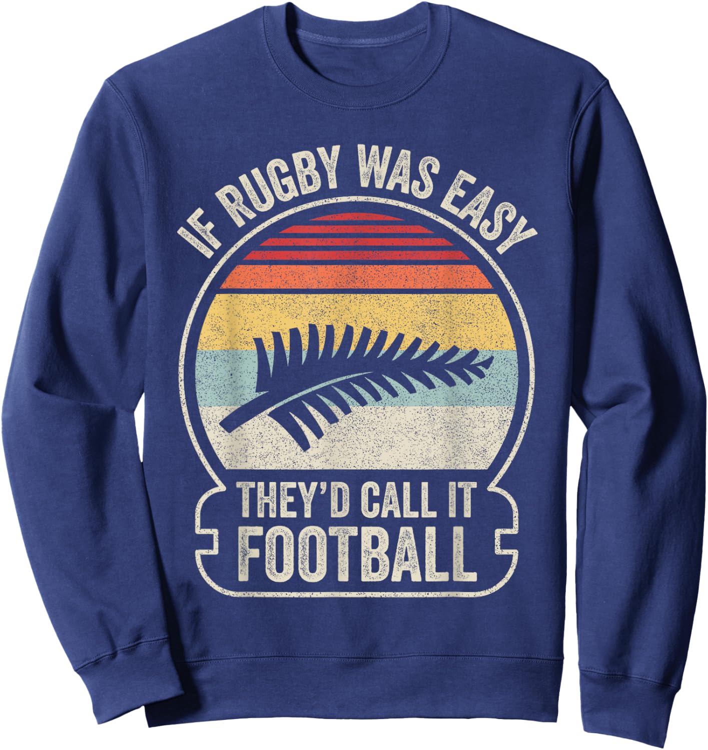 Vintage Funny New Zealand NZ Rugby Silver Fern Football Sweatshirt - Sweatshirt | Navy
