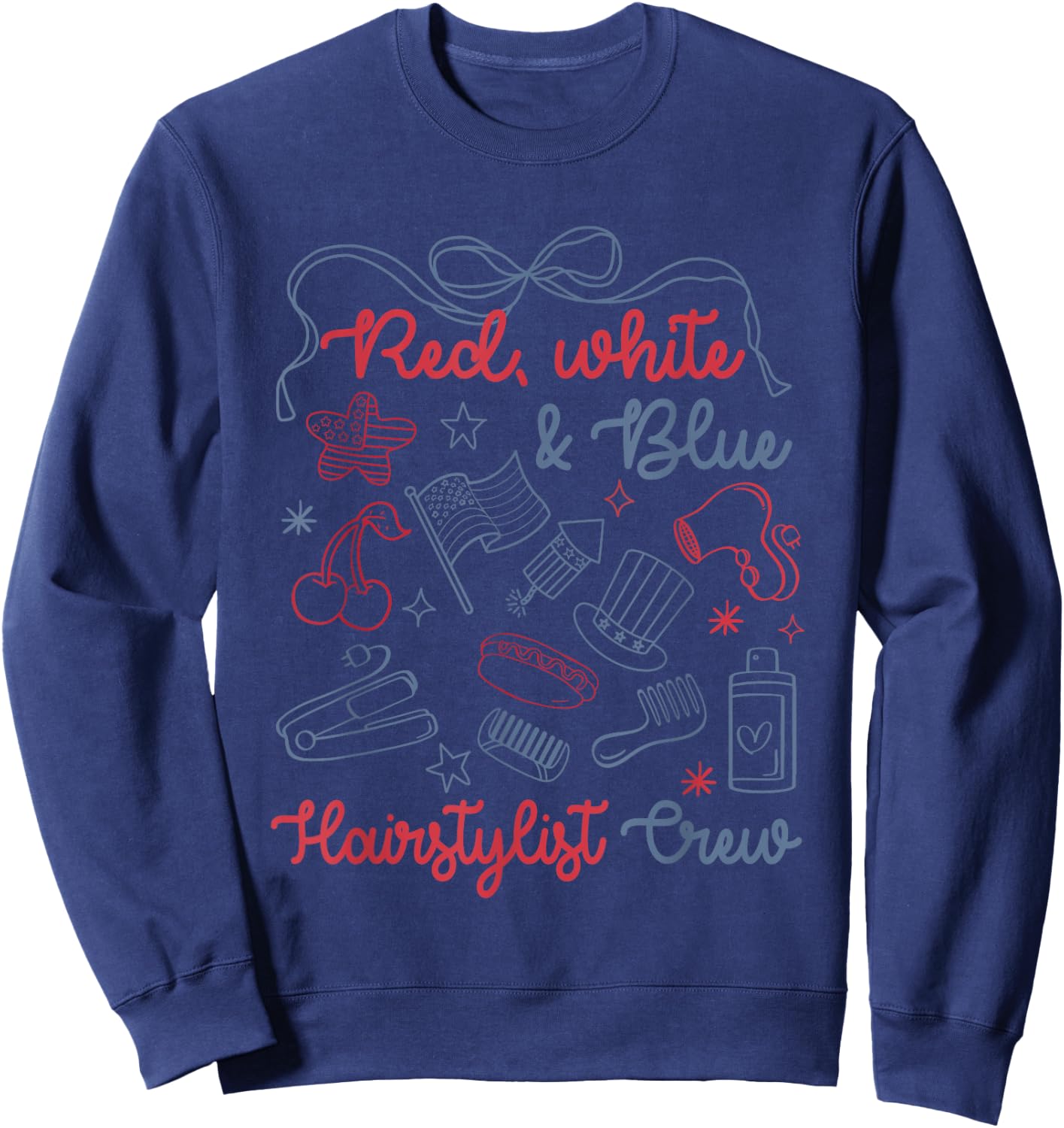 Red White & Blue Hairstylist Crew Bow Funny 4th of July Sweatshirt - Sweatshirt | Navy