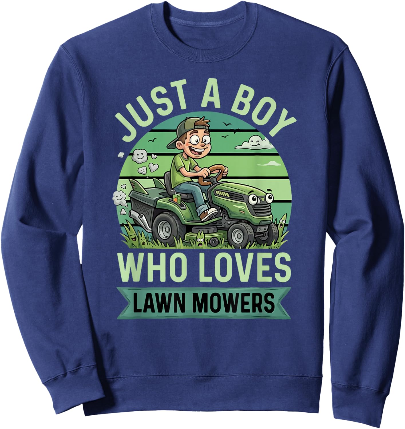 Funny Lawn Mowing Boys Kids Lawn Mower Gardening Sweatshirt - Sweatshirt | Navy