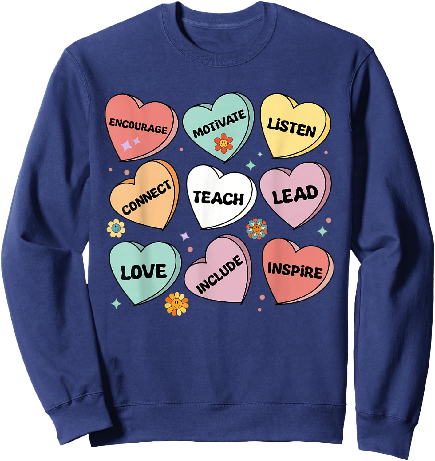 Affirmations Candy Heart Teacher Valentine's Day 2024 Women Sweatshirt - Sweatshirt | Navy