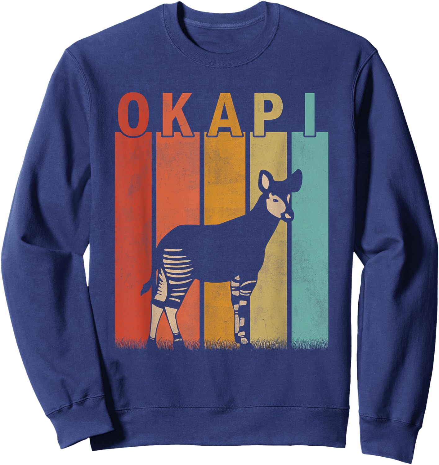 Distressed Okapi Lover Men Women Kid Cute Okapi Retro Sweatshirt - Sweatshirt | Navy