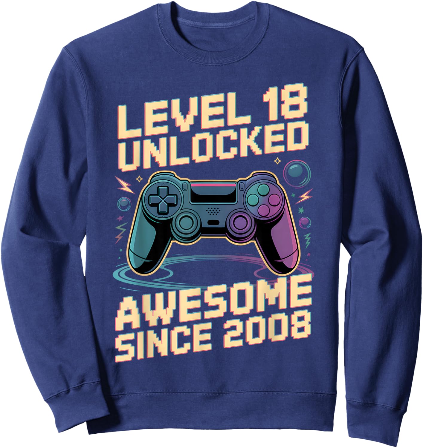18th Birthday Boy Gift Level 18 Gamer 2008 18 Year Old Party Sweatshirt - Sweatshirt | Navy
