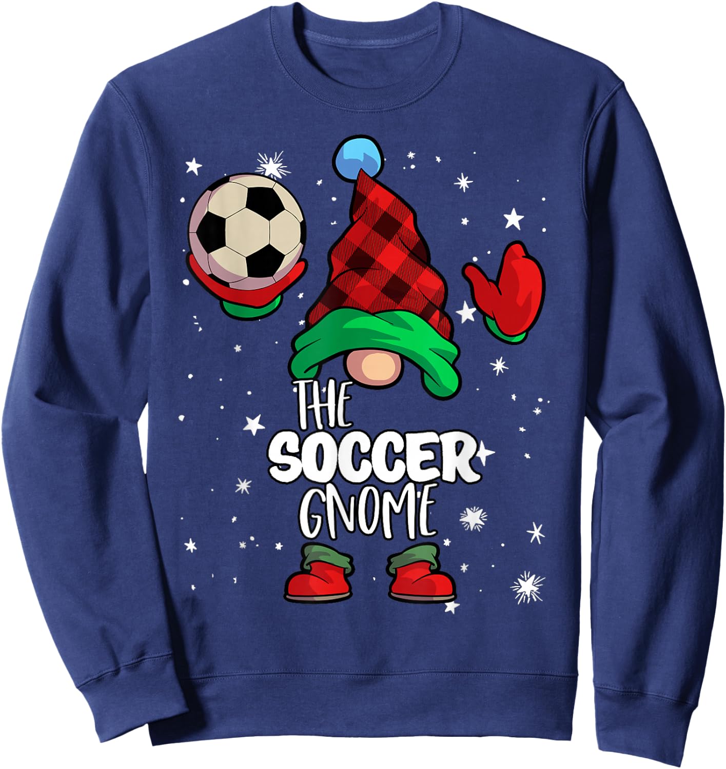 Soccer Gnome Red Buffalo Plaid Matching Family Christmas Sweatshirt - Sweatshirt | Navy