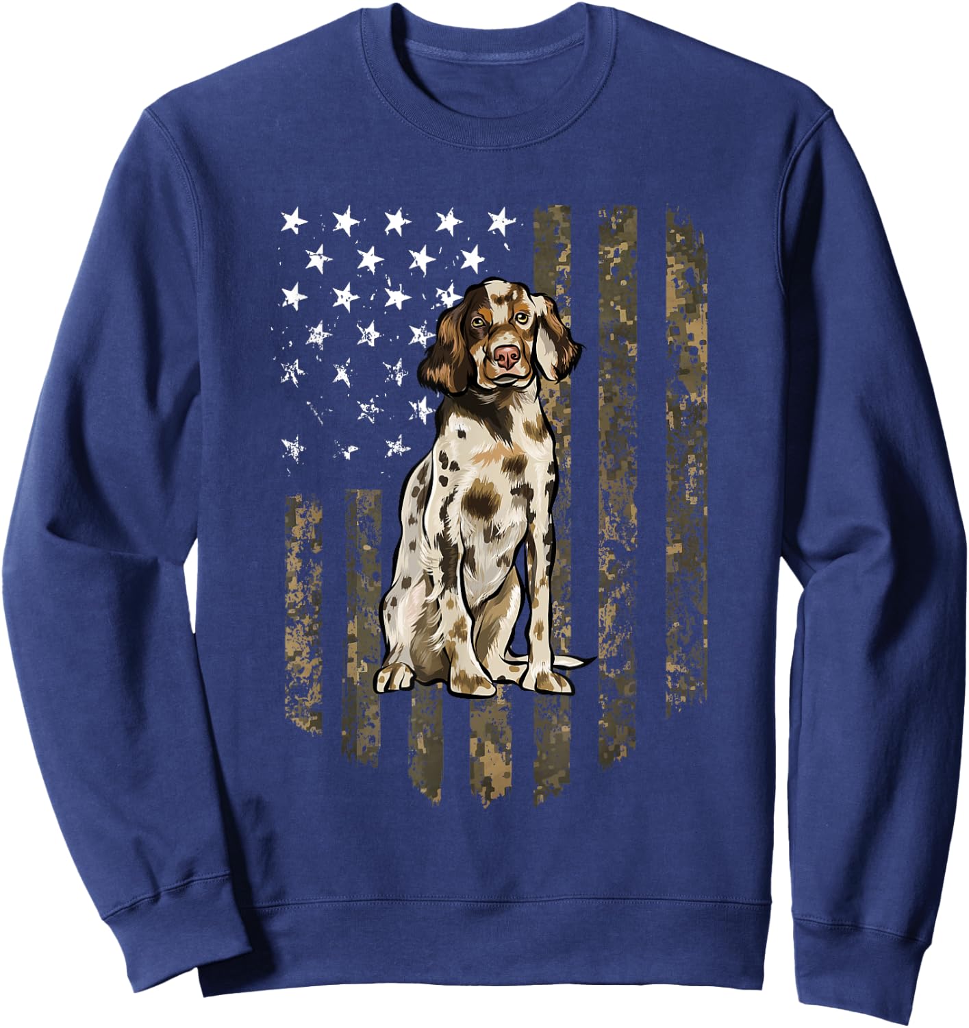 Camo American Flag English Setter 4th Of July USA Sweatshirt - Sweatshirt | Navy