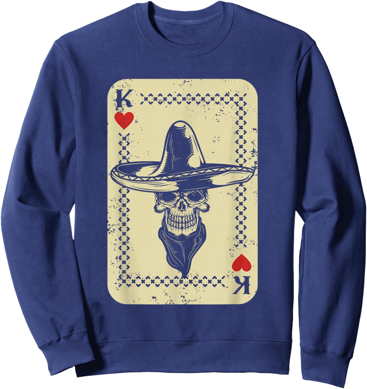 Poker King Mexico Sugar Skull Calavera Cards Player Cowboy Sweatshirt - Sweatshirt | Navy