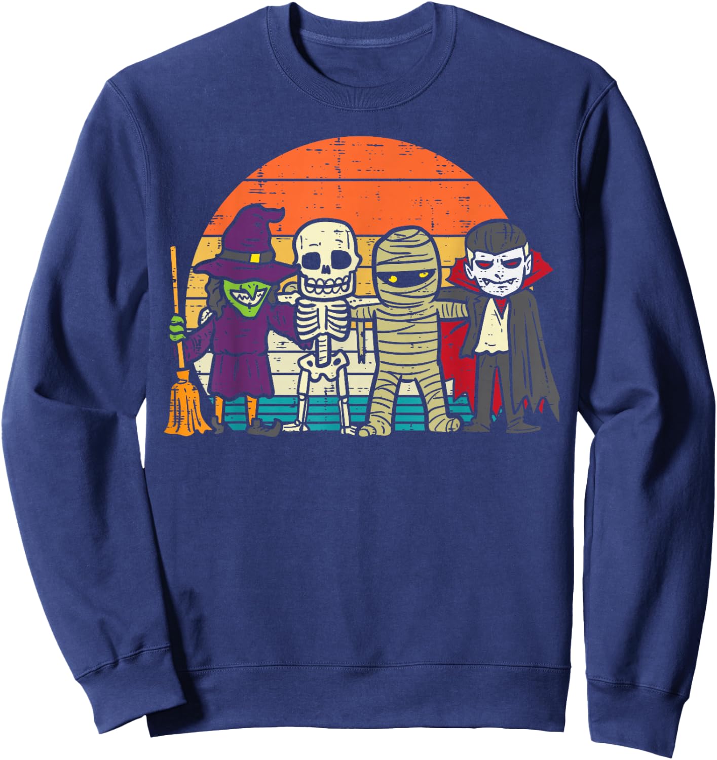 Witch Skeleton Mummy Vampire Retro Halloween Boys Girls Kids Sweatshirt - Sweatshirt | Navy