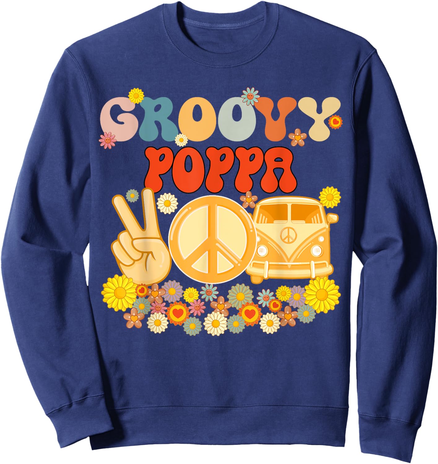 Groovy Poppa Retro Matching Family Baby Shower Father's Day Sweatshirt - Sweatshirt | Navy