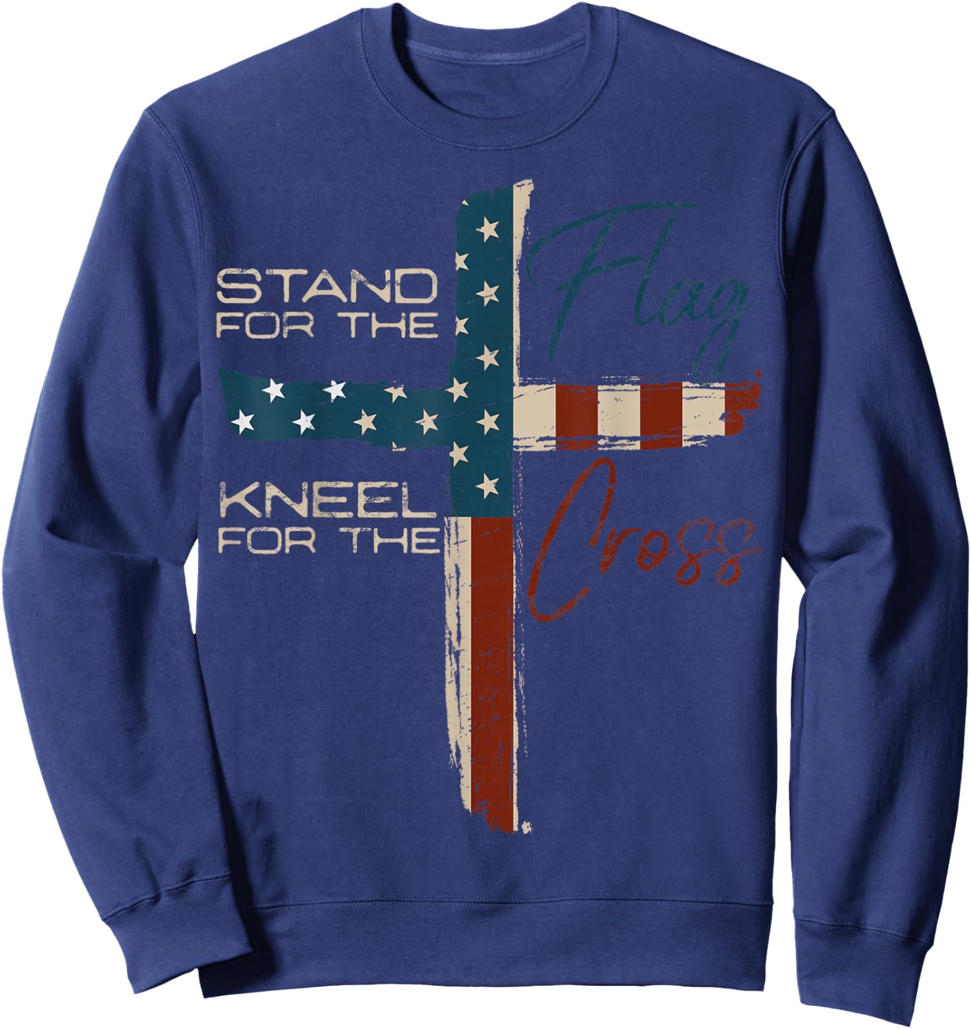 USA Flag Religious Quote 4th of July Christian Faith Sweatshirt - Sweatshirt | Navy