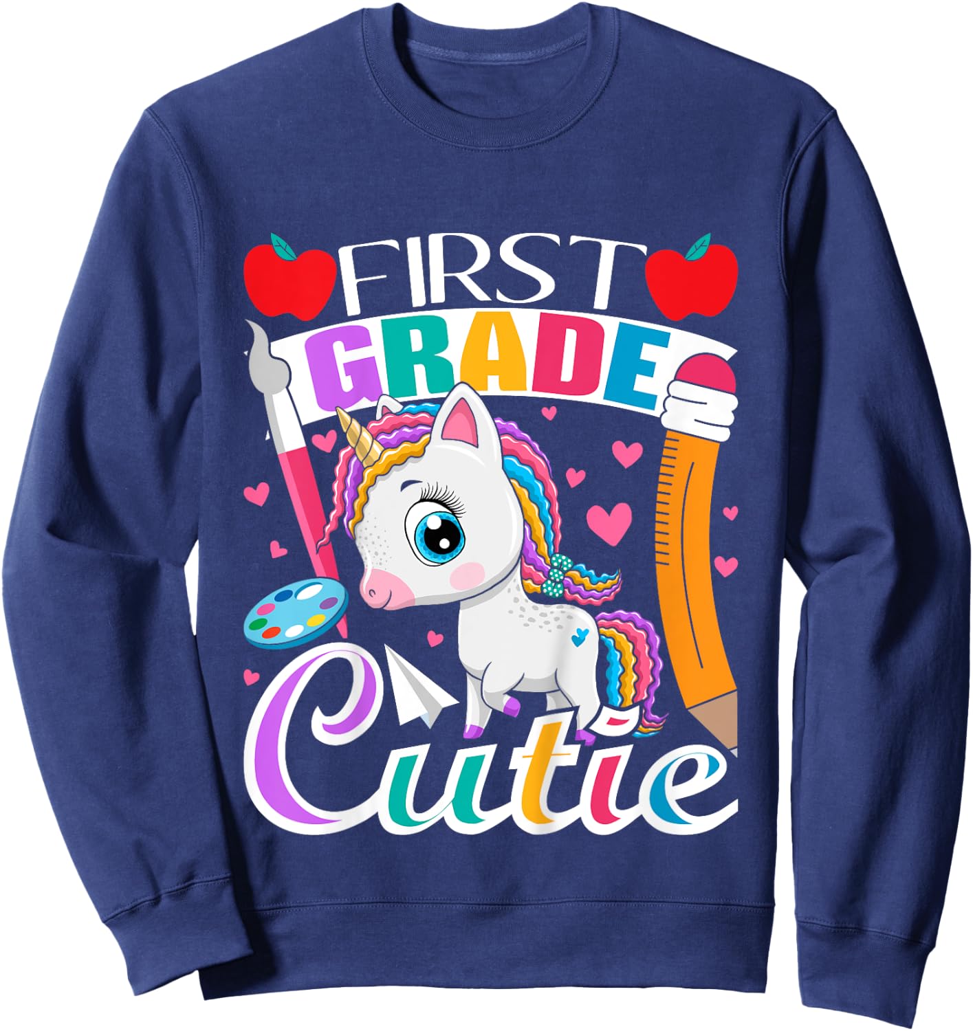 First Grade Cutie - First Day Of School Student Unicorn Sweatshirt - Sweatshirt | Navy
