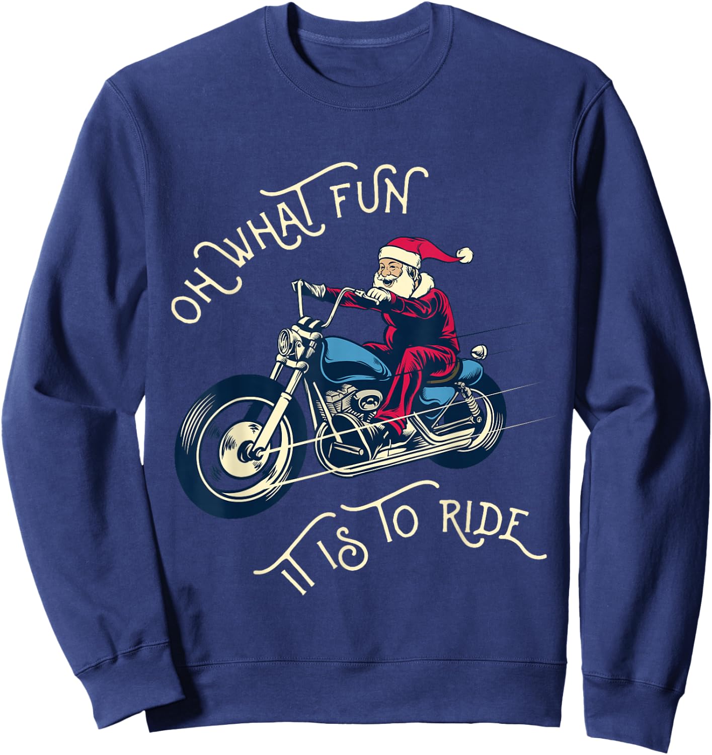 Biker Santa Motorcycle Fan Merry Christmas Holiday Men Women Sweatshirt - Sweatshirt | Navy