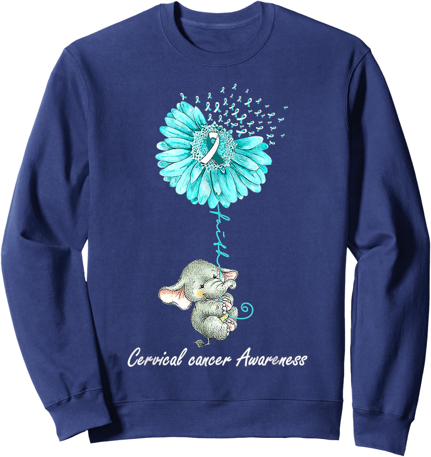 Teal Sunflower Elephant Cervical Cancer Awareness Gift Sweatshirt - Sweatshirt | Navy