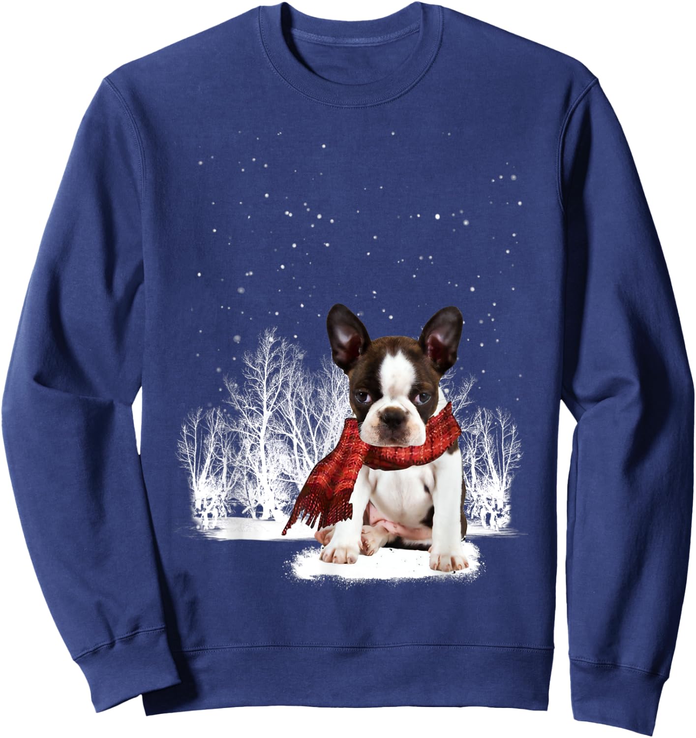 Boston Terrier In The Snow Merry Christmas Winter Gift Sweatshirt - Sweatshirt | Navy