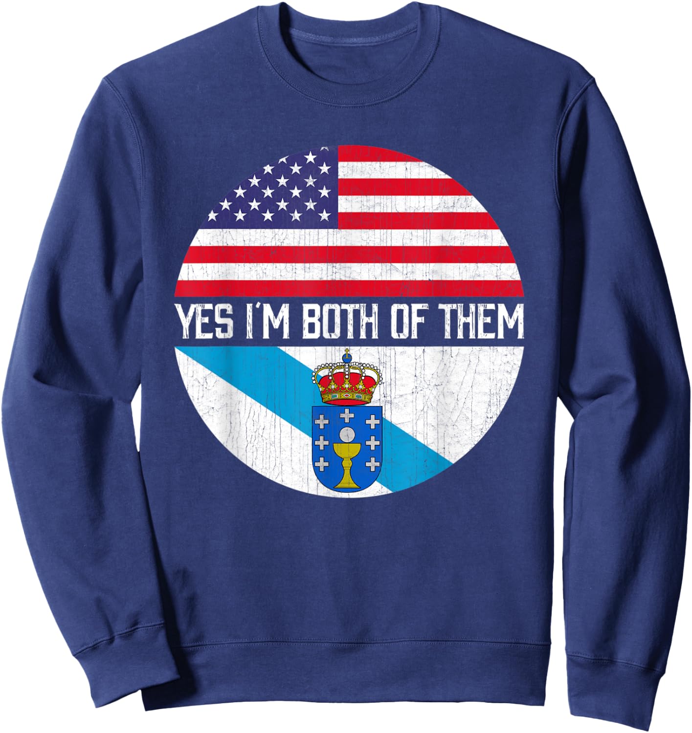 Half American Half Galician USA Flag Family Heritage Kids Men Sweatshirt - Sweatshirt | Navy