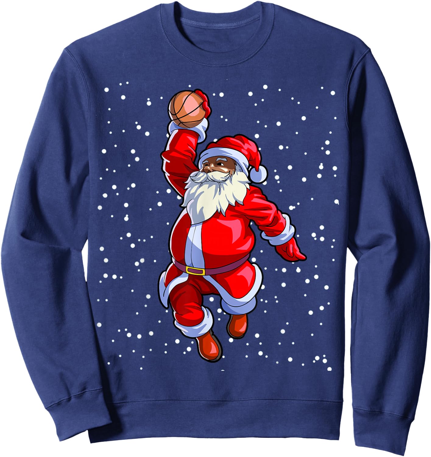 Black African American Santa Claus Basketball Afro Christmas Sweatshirt - Sweatshirt | Navy