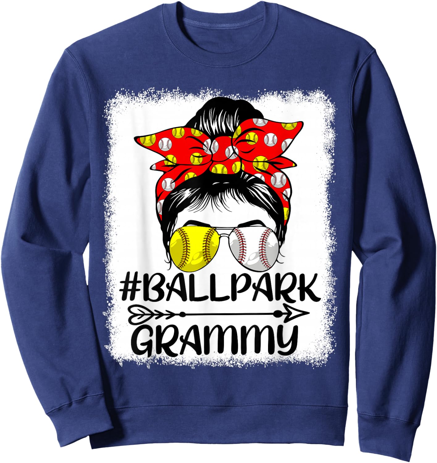 Messy Bun Hair BallPark Grammy Softball Baseball Mothers Day Sweatshirt - Sweatshirt | Navy