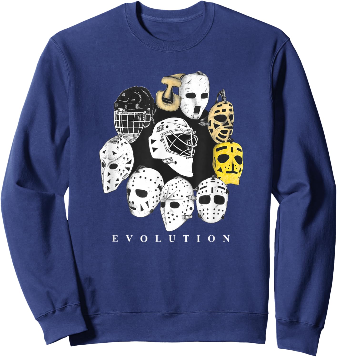 Ice Hockey Goalie Evolution Vintage Retro Modern Masks Sweatshirt - Sweatshirt | Navy