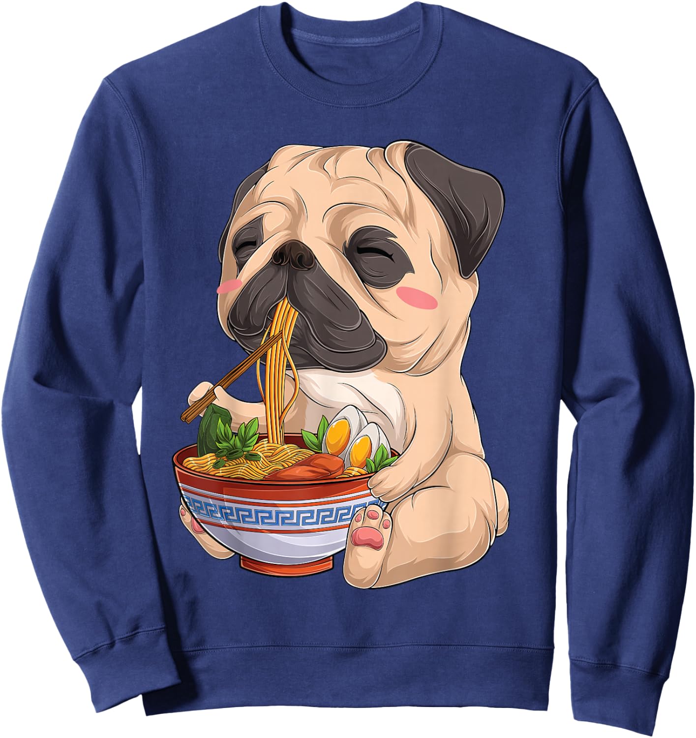 kawaii Japanese anime Pug Dog ramen Food Lovers Sweatshirt - Sweatshirt | Navy
