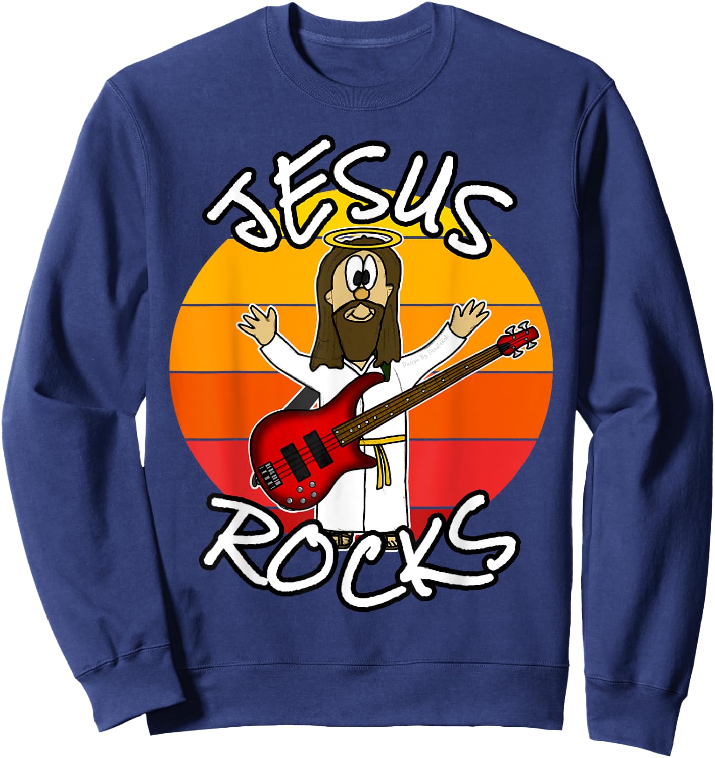 Jesus Rocks Bass Guitar, Church Bassist, Worship Musician Sweatshirt - Sweatshirt | Navy