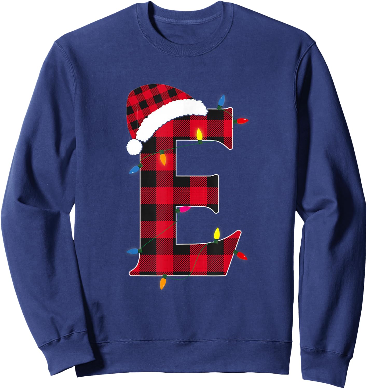 Awesome Letter E Initial Name Buffalo Plaid Christmas Pajama Sweatshirt - Sweatshirt | Navy