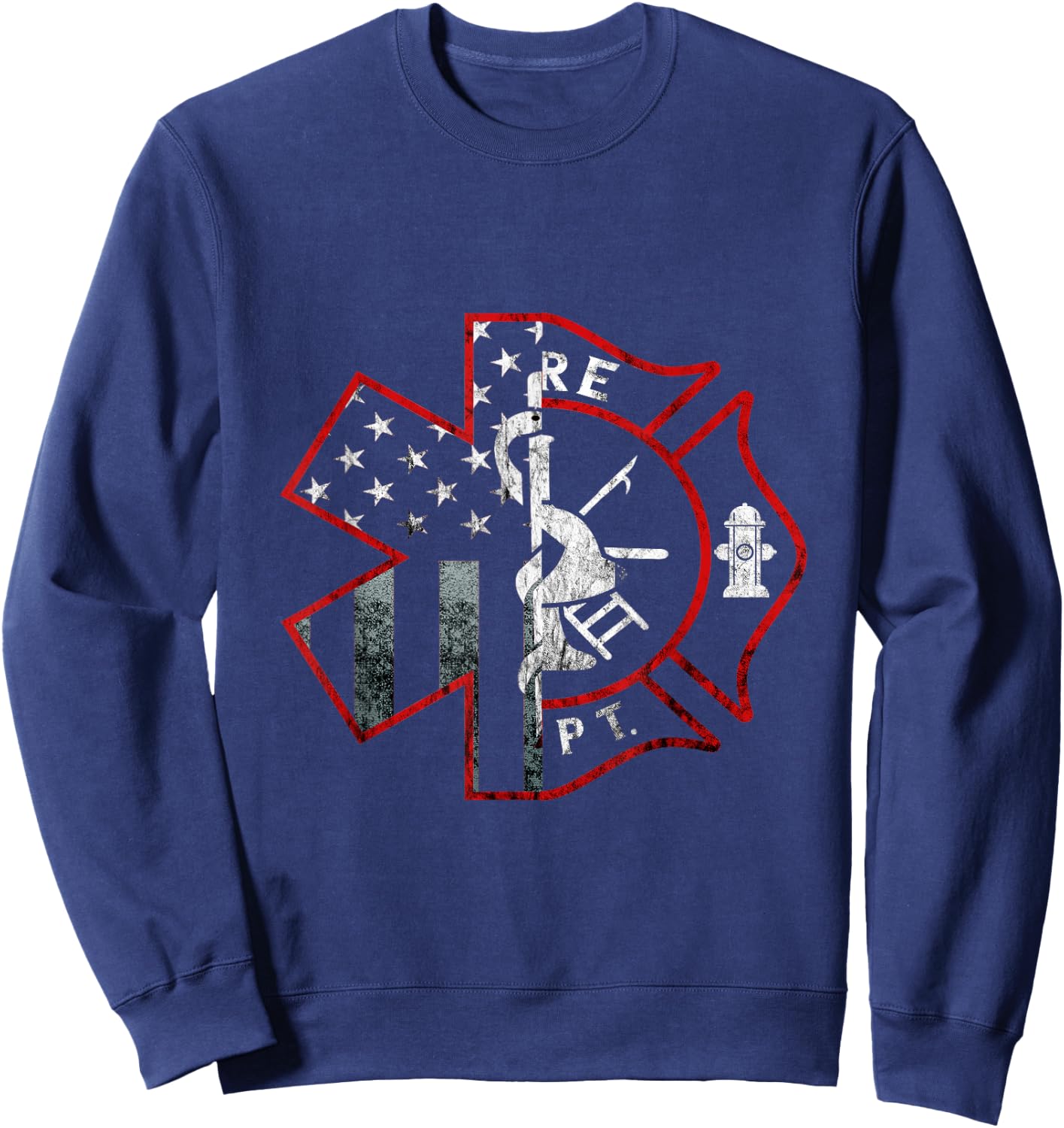 Fireman EMT Paramedic Patriotic American Flag Firefighter Sweatshirt - Sweatshirt | Navy
