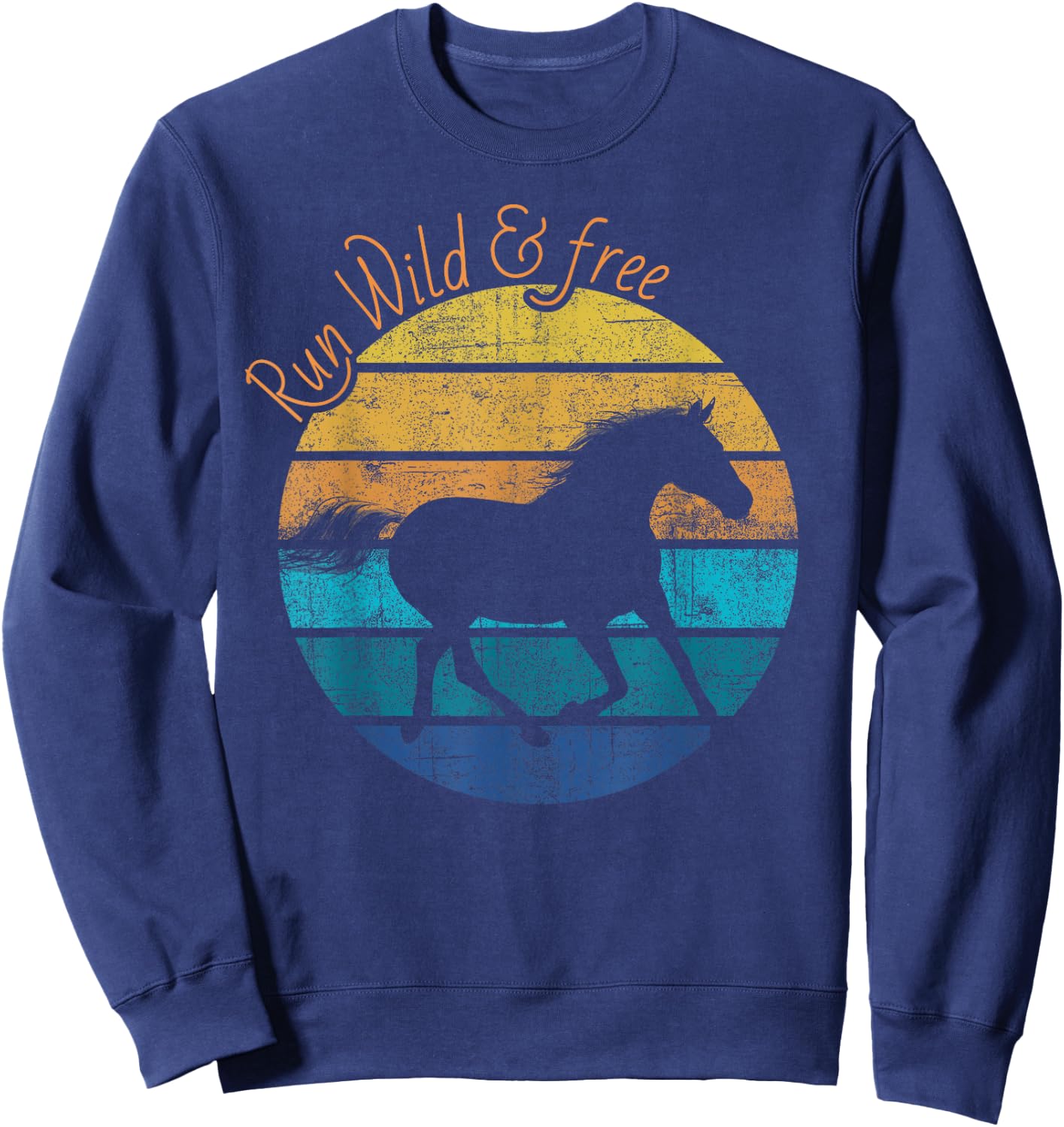 Beautiful horse retro sunset run wild and free horse graphic Sweatshirt - Sweatshirt | Navy
