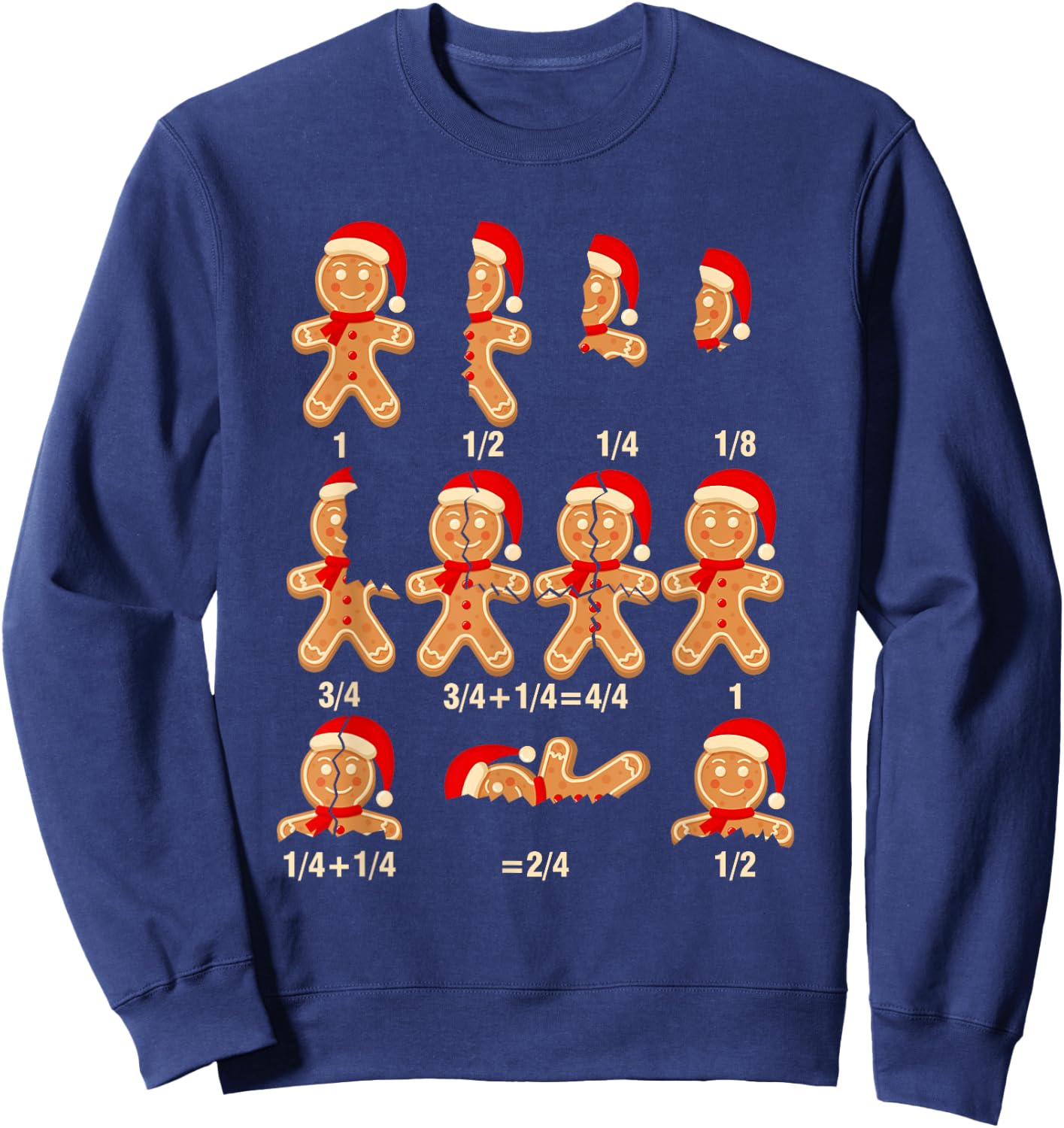 Christmas Math Teacher Equation Gingerbread With Santa Hat Men Women Sweatshirt - Sweatshirt | Navy
